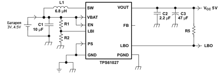 TPS61027 example 23 Alkaline Cell or 1 Li Ion fig25