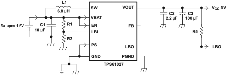 TPS61027 example Single Alkaline Cell fig24