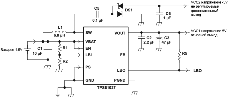 TPS61027 example with aux negative fig27