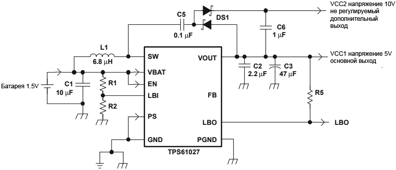 TPS61027 example with aux positive fig26