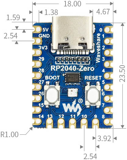 RP2040 Zero dimensions