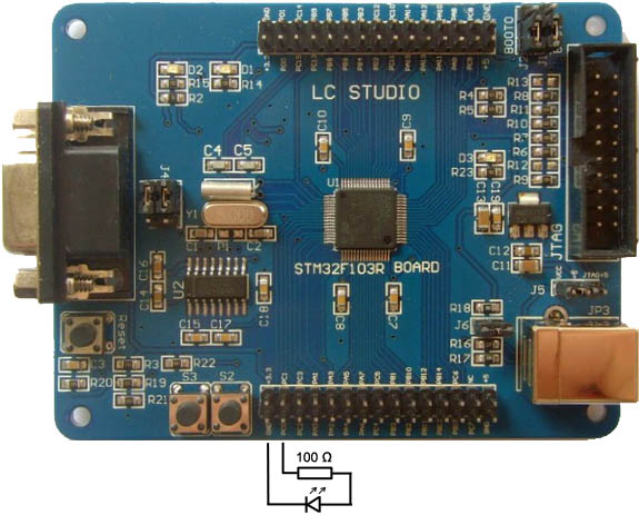 M3STM32F103R8T6STM32 board with LED PC0