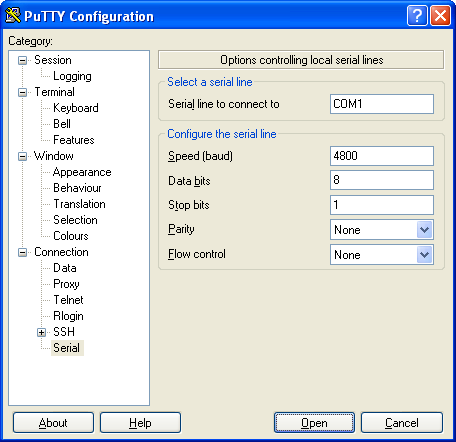 putty terminal settings