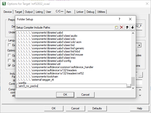 Keil Project Options edit include search paths