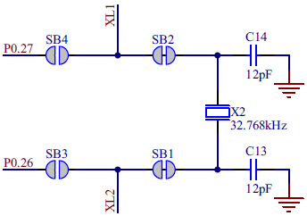 nRF51 DK 32768 Hz crystal and SB1 to SB4 schematic fig17