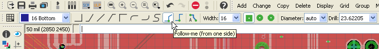 Панель инструментов параметров команды ROUTE Eagle Autorouter Parameter toolbar ROUTE command