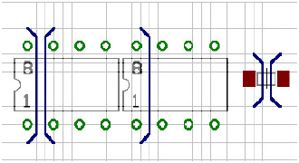 Примеры прокладки дорожек с разными сетками трассировки Eagle Autorouter track patterns